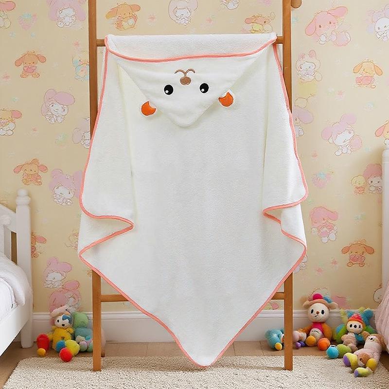 Cartoon Hooded Baby Swaddle & Bath Towel - Coral Fleece, Absorbent, Embroidered, Newborn To Toddler
