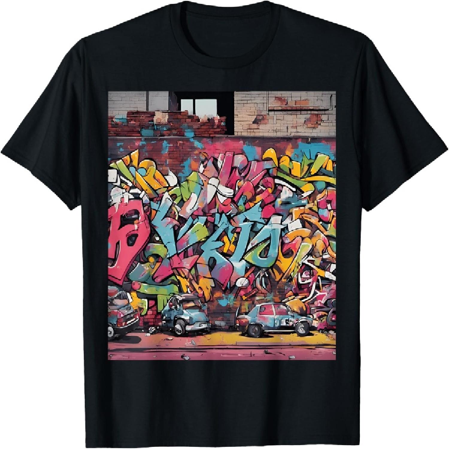 Футболка с анимационной граффити-сценой, городское искусство(1) S