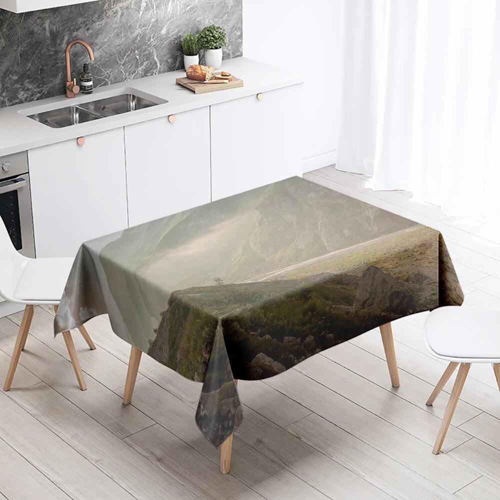 Misty Scenery Tablecloth Natural Trees  Anti-Fouling Waterproof Rectangular Kitchen Table Home Decoration