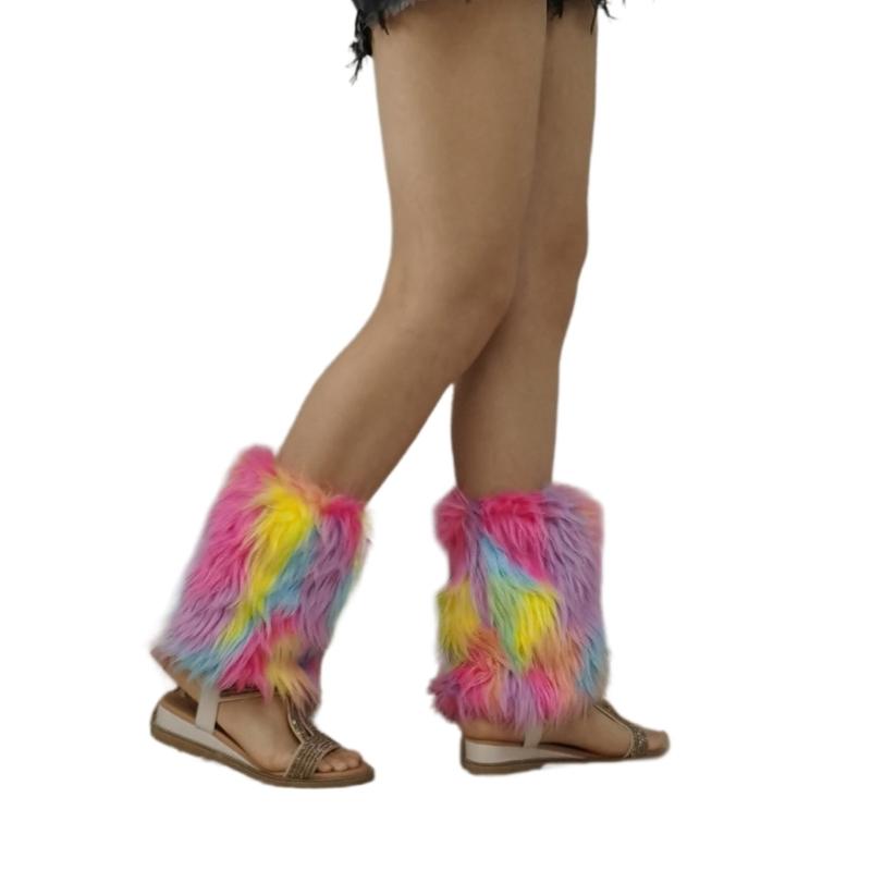 Damen Mädchen Japanisch Vintage Bunt Plüsch Beinstulpen Ästhetisch Punk Flauschig Verdickt Stiefelgamaschen Beinwärmer Lange Socken