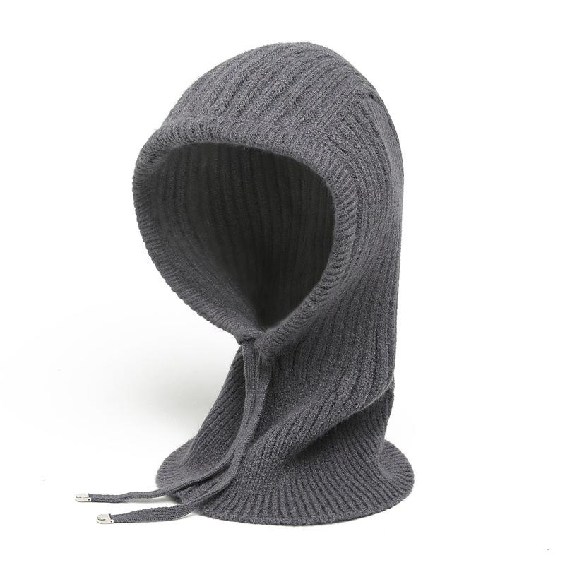 Winter Scarf And Hat Integrated For Outdoor Cycling, Warm Knit Scarf, Woolen Hat, Ear Protection, Solid Color Scarf, Drawstring
