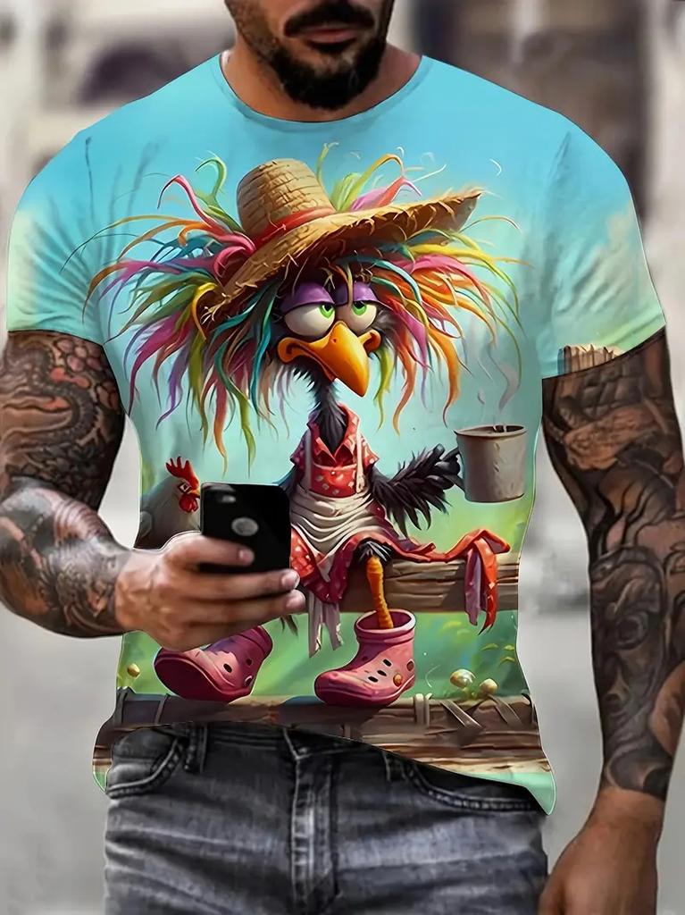 Fun Cartoon Duck Print Men's T-Shirt Casual Summer Casual Short Sleeve Pullover Fashion T-Shirts Outdoor Male Overszied Clothing