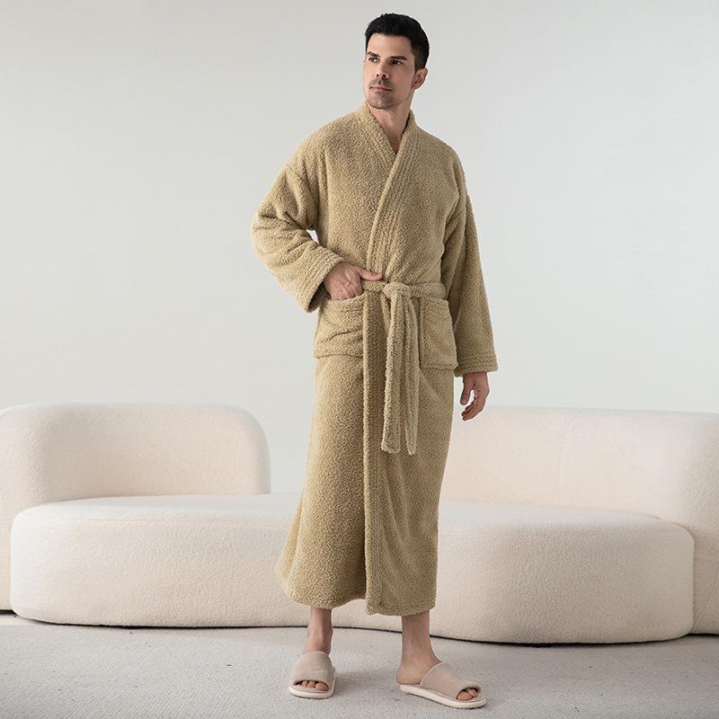 Plus Size Jacquard Fleece Bathrobe Thick Winter Autumn Bathrobe For Men And Women Cozy Pajamas Long Robe Sleepwear