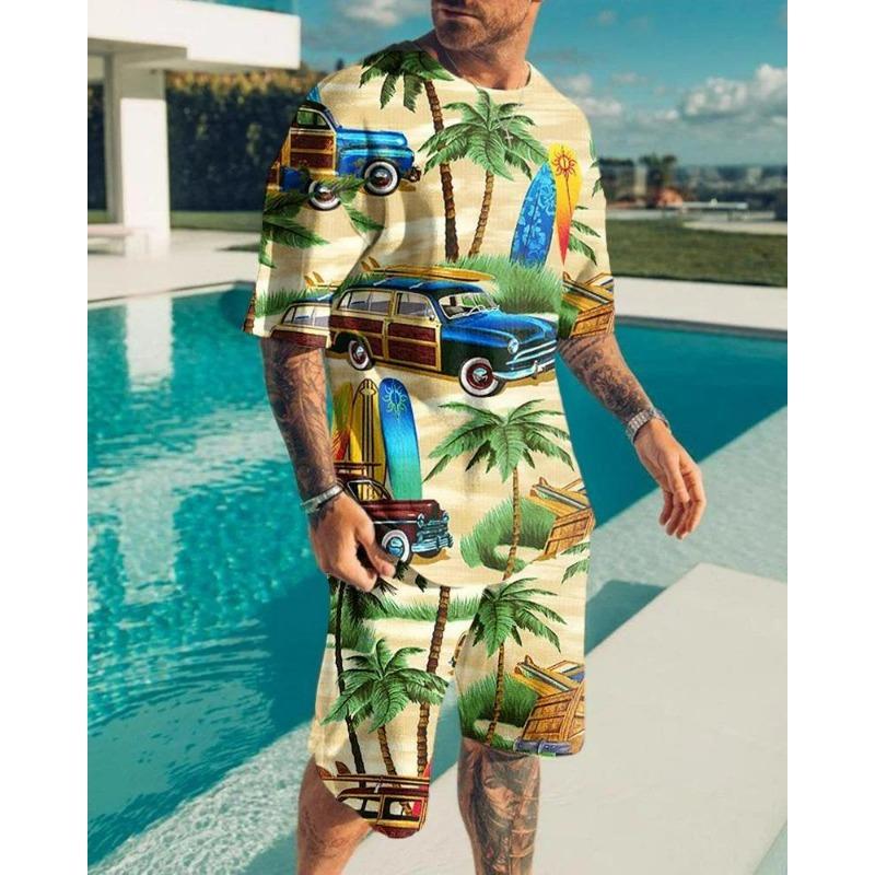 Summer Men's Clothing Letter 3d Print T Shirt Shorts Sets Male Breathable Tracksuits Plus Sized Men's T-shirts Suits Fashion Sportswear Set