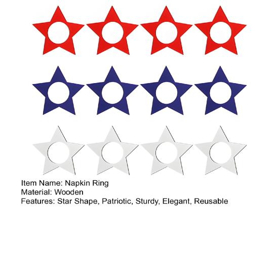 12 Pcs Patriotic Napkin Rings Red White Blue Wooden Star Napkin Rings Reusable 4th of July Memorial Day Cocktail Fabric Holder for Wedding Party