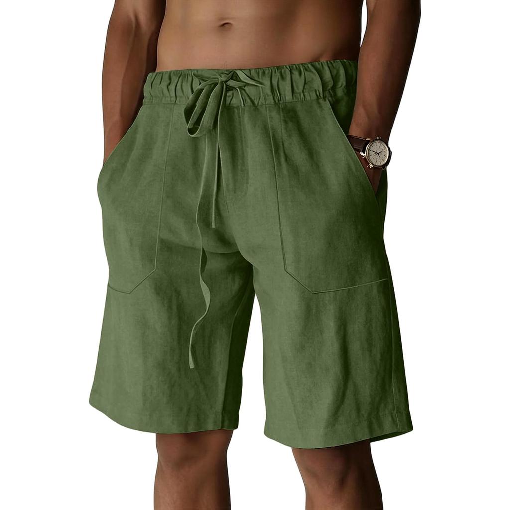 Mens Shorts Casual Linen Drawstring Waist Relaxed Shorts for Men Lightweight Gym Shorts Men Workout Beachwear Cargo Shorts