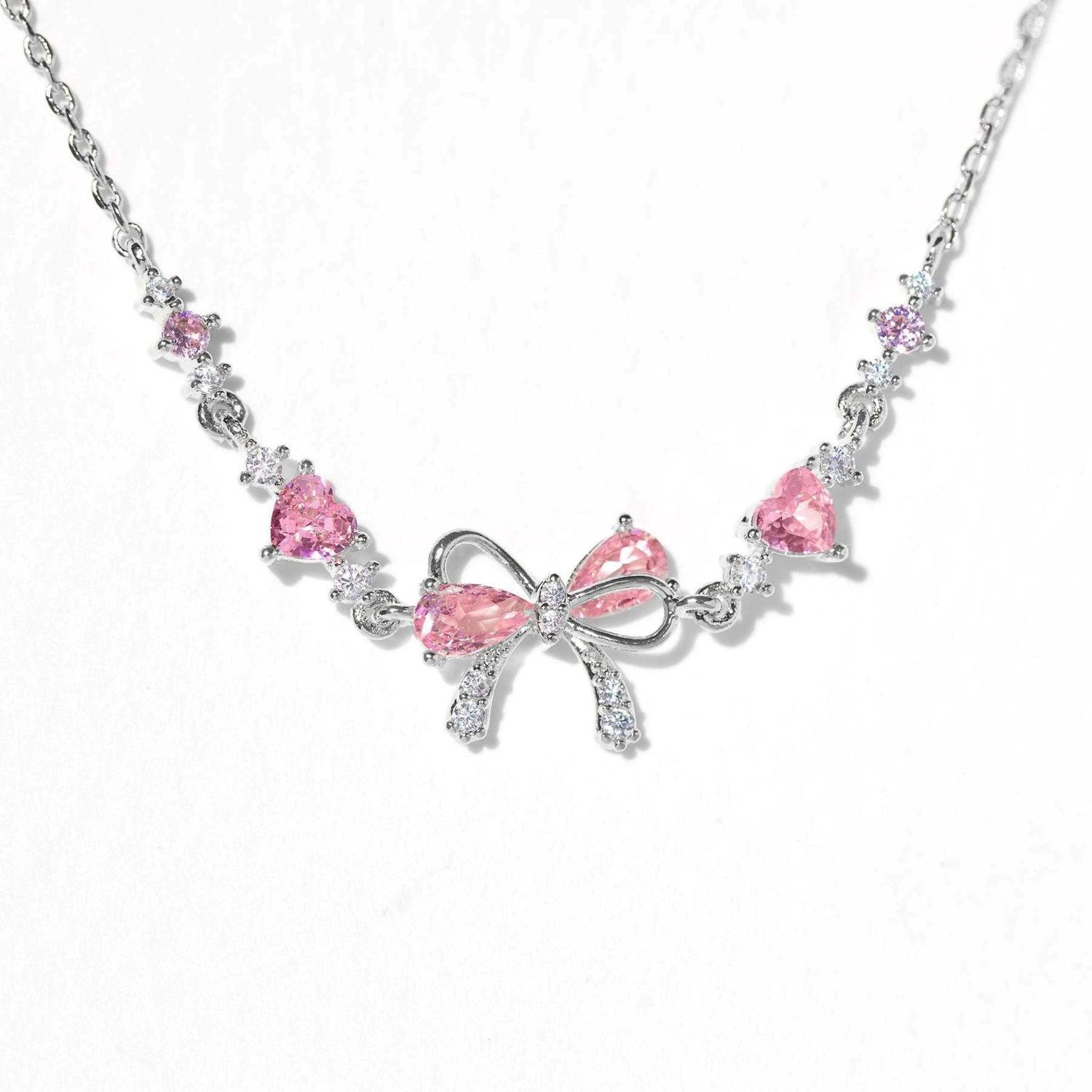 

Spring Bow Heart Zircon Bracelet Sweet Minimalist Trendy Women Jewelry срібні білого кольору