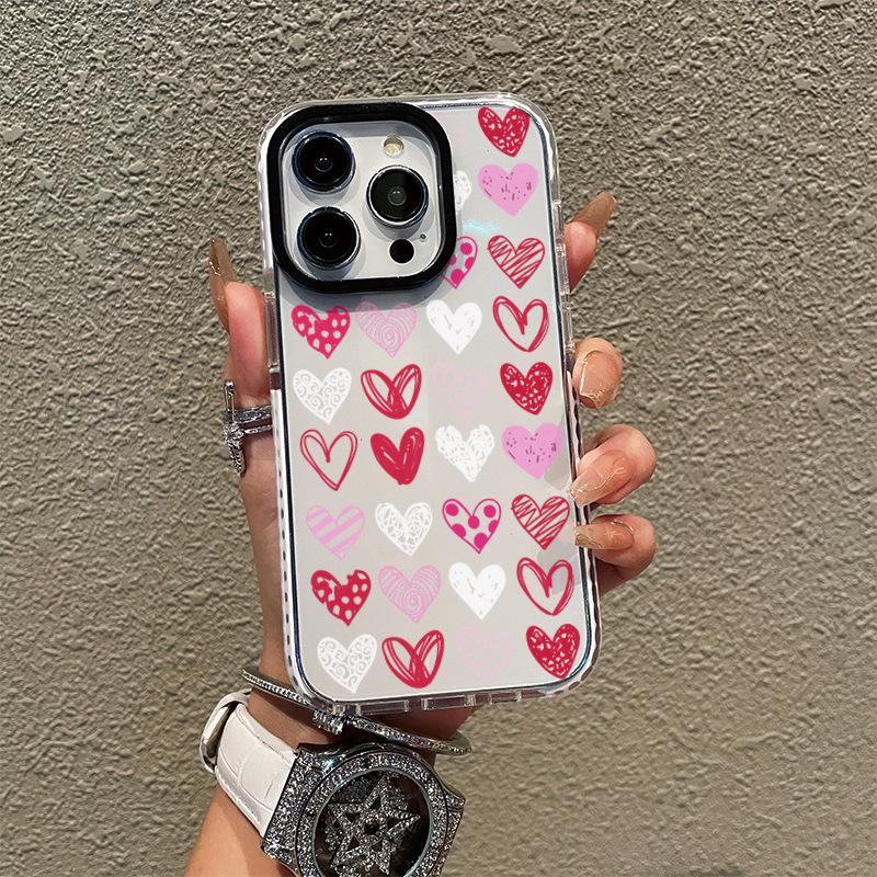 Ins Wind Women's Transparent Mobile Phone Case Apple 17pro Color Love iPhone16 Anti-drop Protective Case 14 Soft Case
