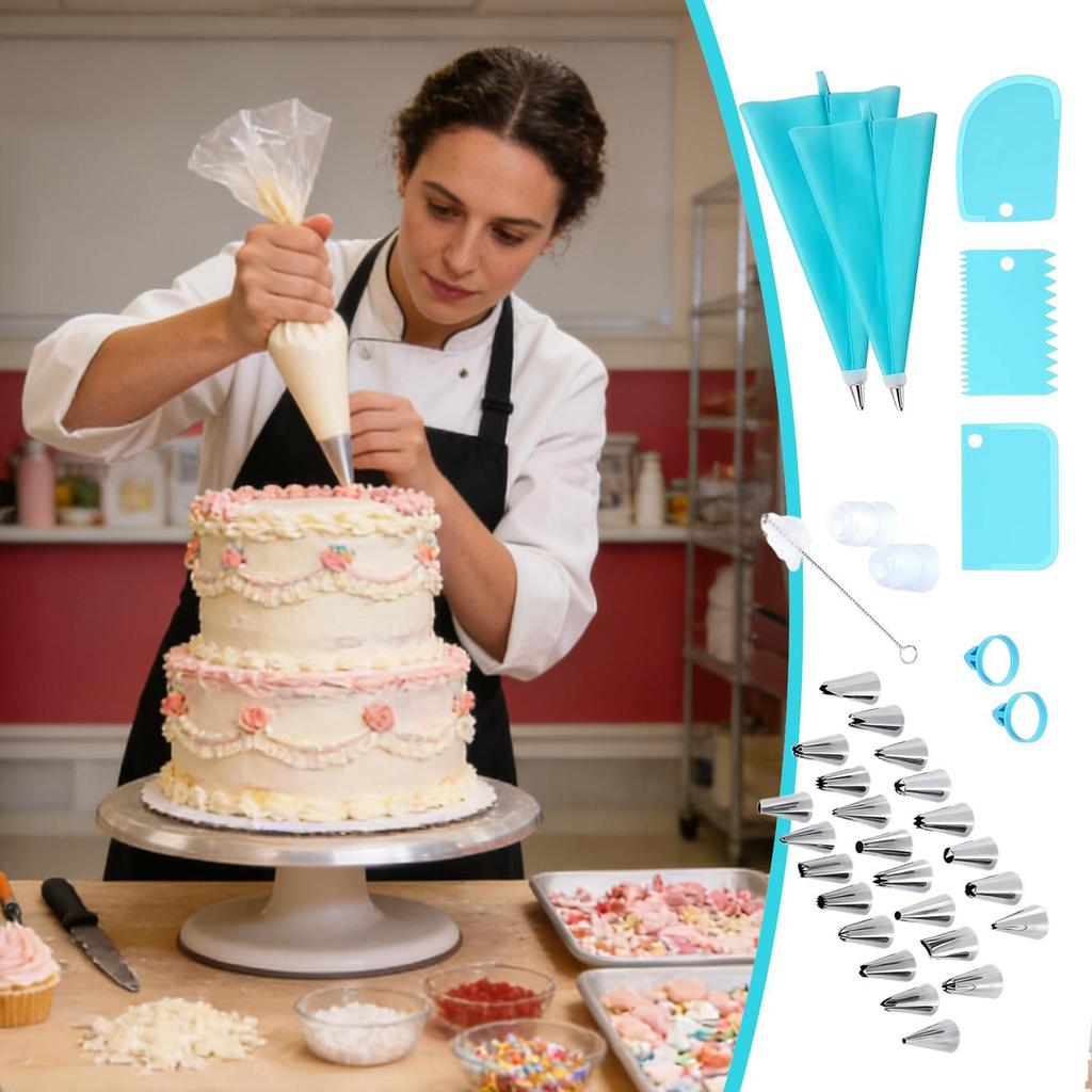 34 Pieces Cake Decorating Set Piping Bag And Piping Nozzle Set For Piping Paper Cupcakes Cookies Dessert Candy Pastry Pie