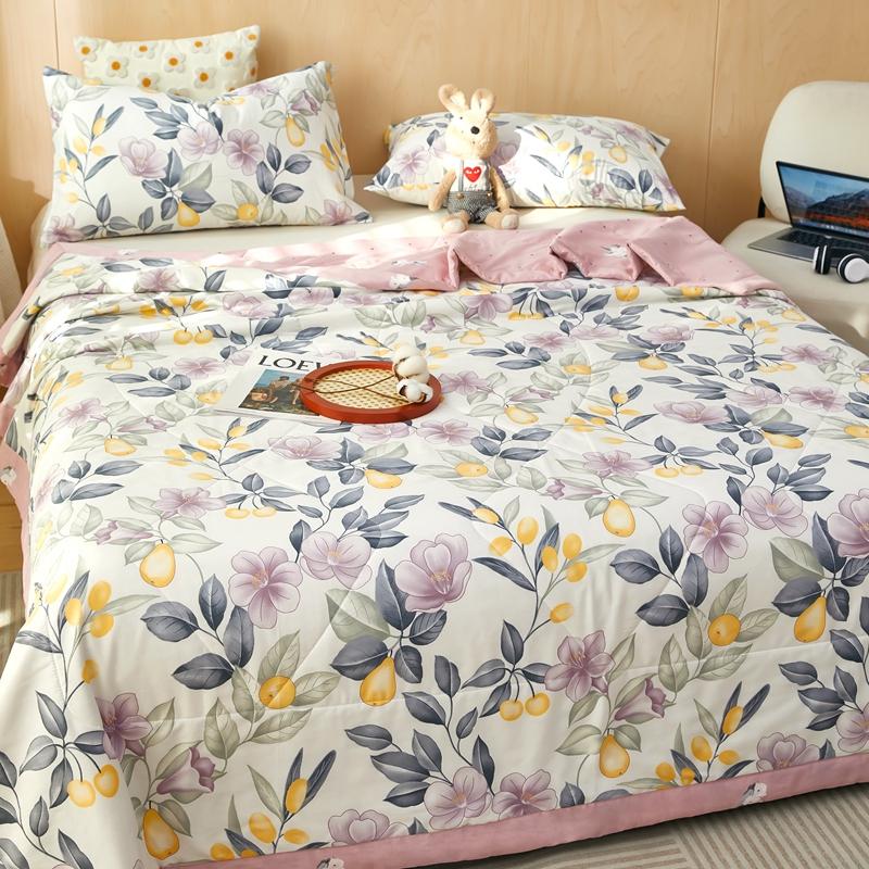 Flowers Style Summer Quilted Quilt 100% Cotton Fluffy Air Condition Thin Quilt Soft Comfortable Thin Blanket Machine Washable