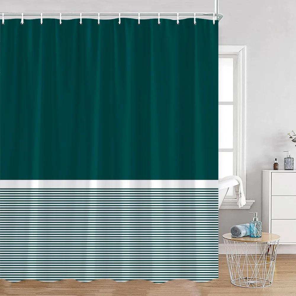 Solid Striped Shower Curtain Pink Yellow Blue Green Pattern Modern Simple Bath Curtains Polyester Cloth Home Bathroom Decoration