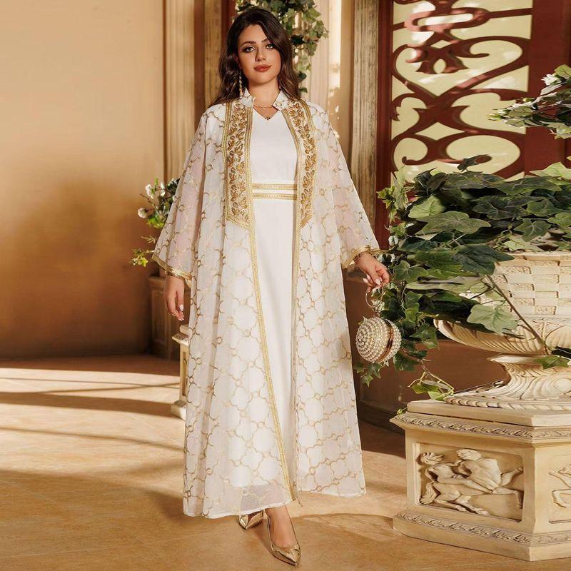 Middle East Embroidery Cardigan Robe Dress Two-Piece Set Embroidered Dress Two-Piece Set