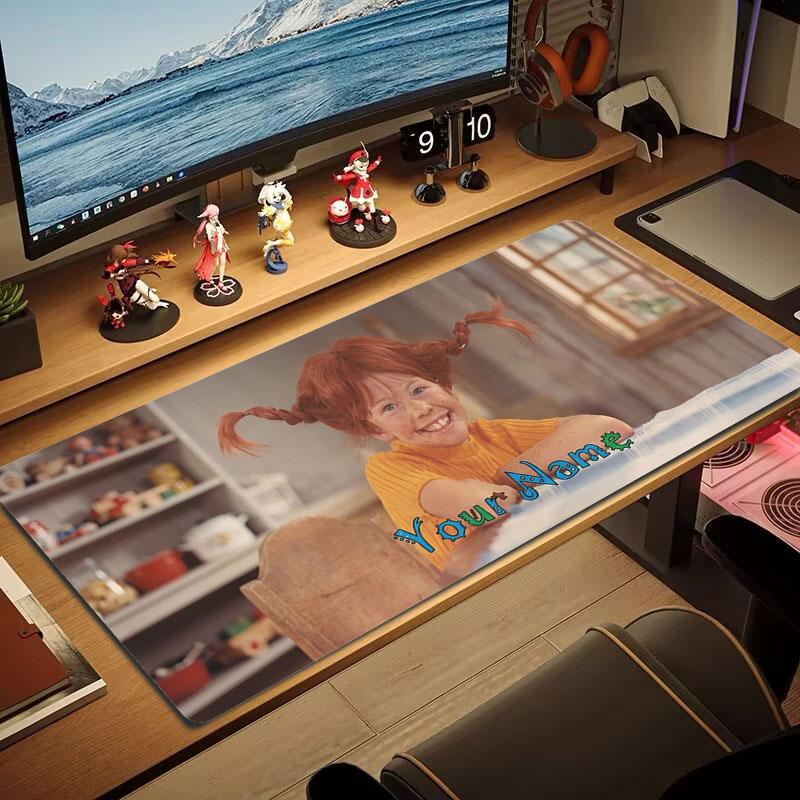 Pippi Longstocking Custom Name Large Size Mouse Pad Large Gaming Table Cushion Non-slip Laptop Tablet Big Mousepad XXL Mat Mini PC Playmat With Lock E