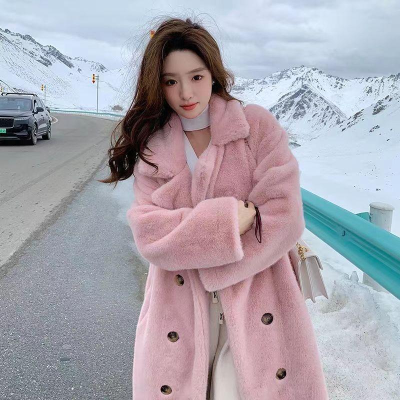 Autumn and Winter New Style Imitation Mink Hair Thickening Type Long Style Suit Collar Loose Imitation Fur Coat Fashion Soft