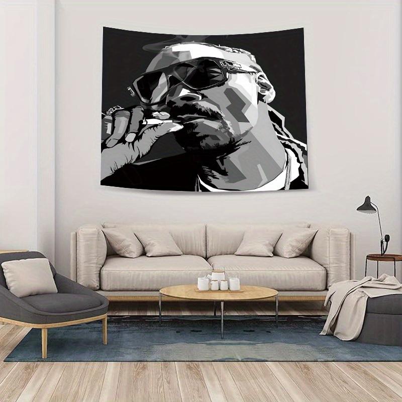 Hip Hop Rap Black White Tapestry, European American Rapper Portrait Wall Hanging for Bedroom Living Room