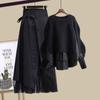 Plus Size Women Winter Patchwork Long Sleeve Knitted Tops + Asymmetric Skirt 2 Piece Suit Female Party Elegant 4Xl Two Piece Set