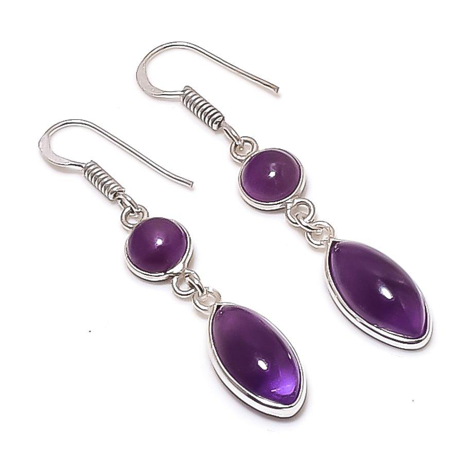 Natural Sage Amethyst Gemstone Handmade 925 Sterling Silver Earring 1.97 AE-11817