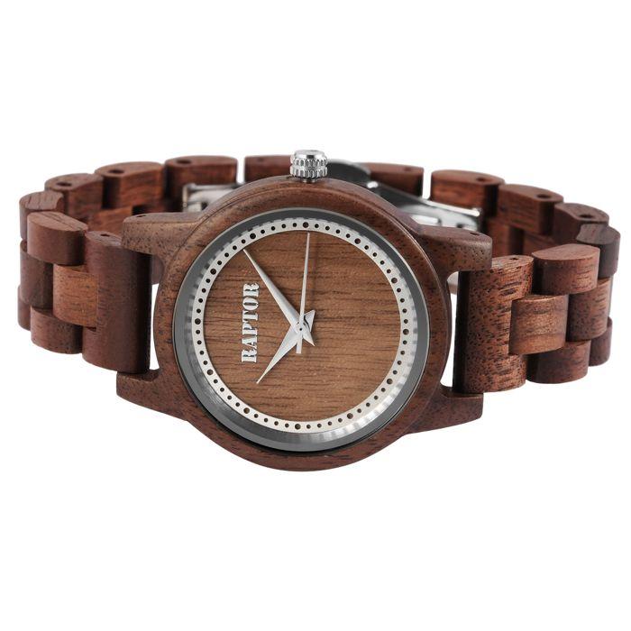 Montre femme - RAPTOR - Attilas - Bois de noyer - Boîtier 37 mm - Quartz Miyota 2035