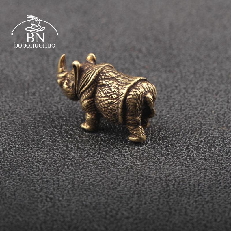 Handmade Pure Copper Cute Rhinoceros Miniatures Figurines Solid Vintage Brass Rhino Ornaments Tea Pets Desktop Decorations Craft