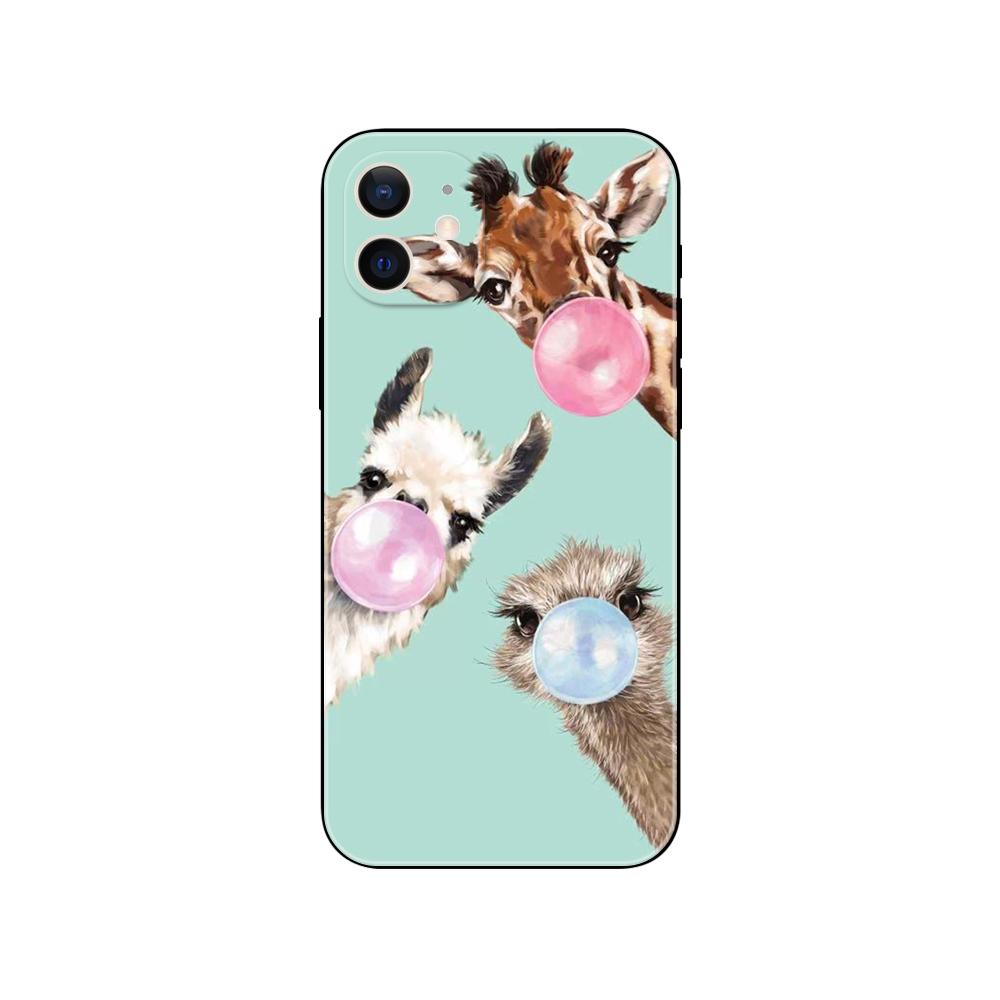Cute Cartoon Giraffe Animal Phone Case for Iphone 5s 2020se 6 6s 7 8 Plus X 10 XR XS 11 12 13 Mini Pro MAX Black Tpu Back Cover