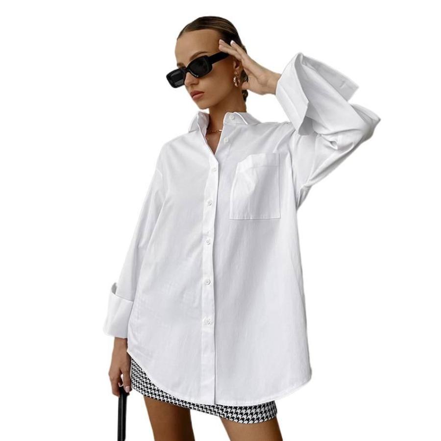 Spring and Summer Simple Loose Fit White Shirt Casual Fashion Mid-Length Top for Women