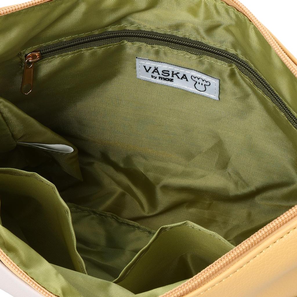 VASKA by Veska Shoulder Bag for Synthetic Faux Zipper Yellow [Mozu] Women, Crossbody, Lightweight, Compact, Small, Leather, Leather, Bag, VZGT-01,