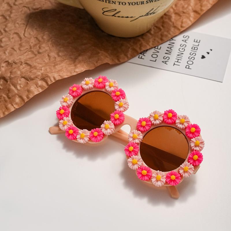 Sun Flower Sunglasses For Children Round Summer Travel Shades Boys Girls Lovely Eyewear Kids Baby Daisy Sunglasses UV Protection