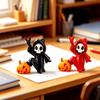 1Pcs Halloween Skeleton Ghost Figurine With Pumpkin Decor Cute Hooded Skull Statue For Home Desktop Party Ornament Gift