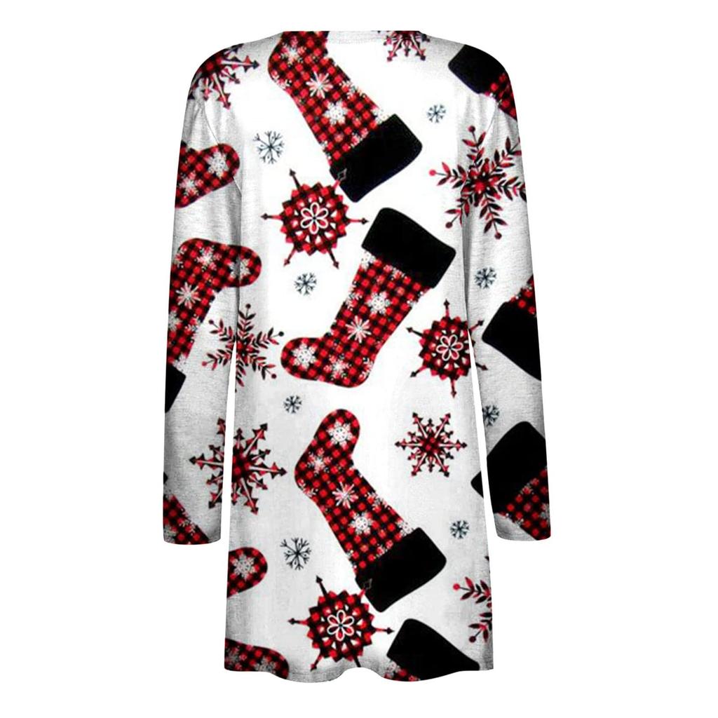 Damenmode, lockere, lässige Tasche, Weihnachtsdruck, Strickjacke, Jackenoberteile