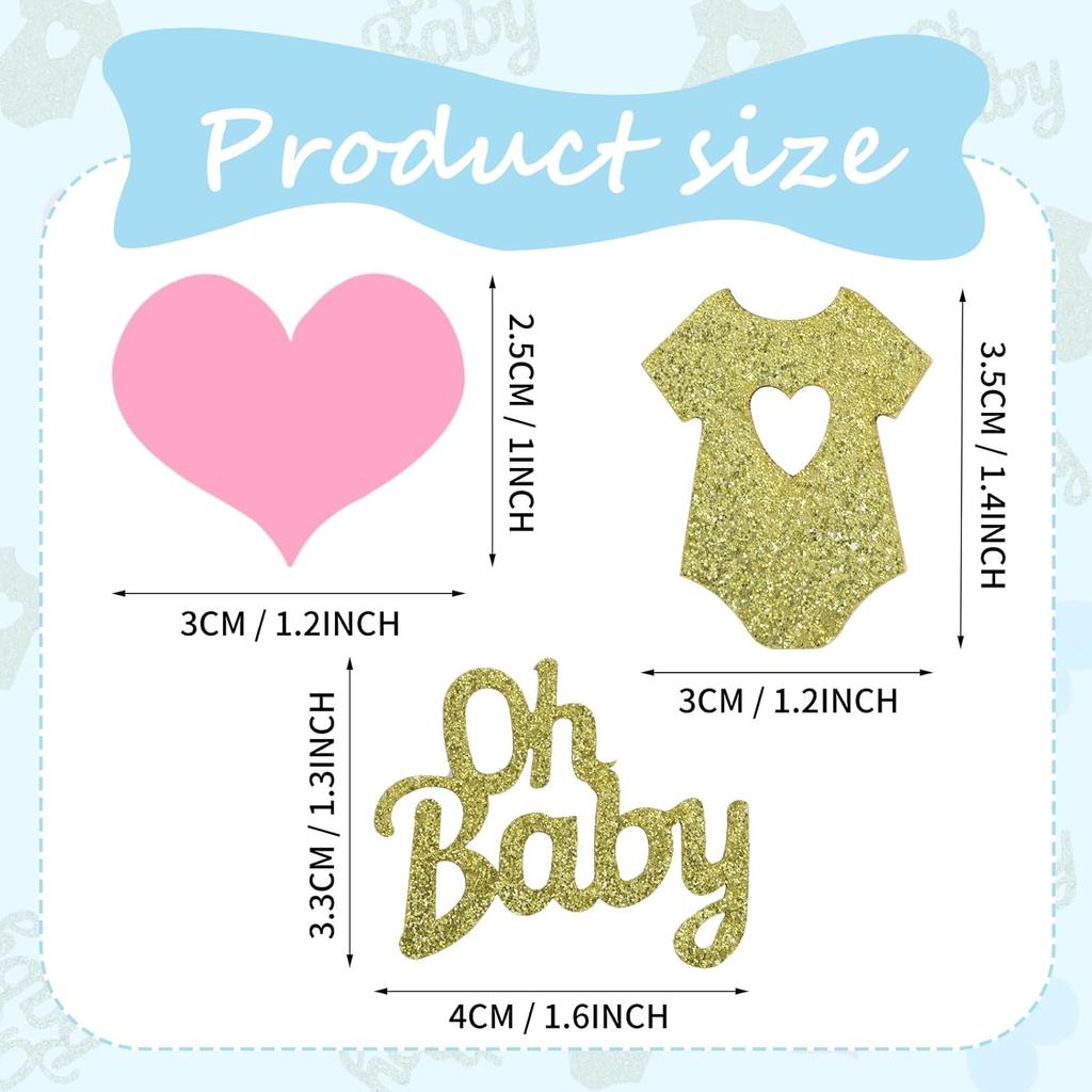 Prasacco 240 PCS Gender Reveal Baby Shower Decorations - Glitter Baby Clothes, Party Table Confetti for Gender Reveal Party Table Decorations