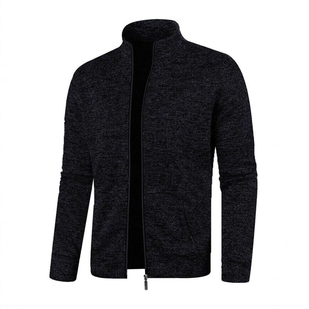 Men's Long Zipper Knitted Sweater Coat – Autumn & Winter Fleece, Trendy, Plus Size.