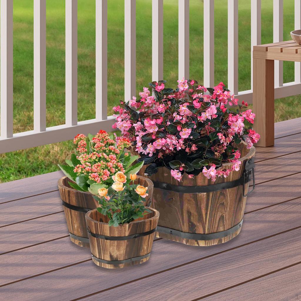 Rustikale Holzeimer-Pflanzgefäße, Blumenständer für Außenbereiche