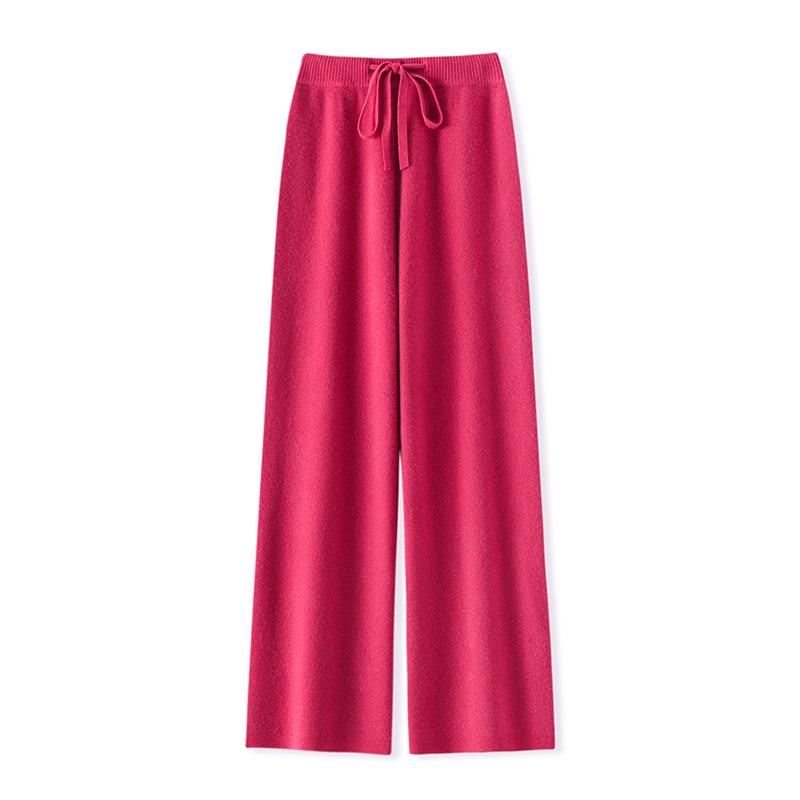 Women's High-Waist Wool Wide-Leg Pants: Autumn/Winter, Thick & Warm, Casual, Long, Knitted, Straight-Leg.