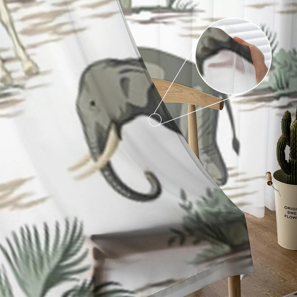 Tropical Vintage Elephant Giraffe Sheer Curtains Bedroom Voile Curtain Living Room Window Sheer Curtains Kitchen Tulle Drapes