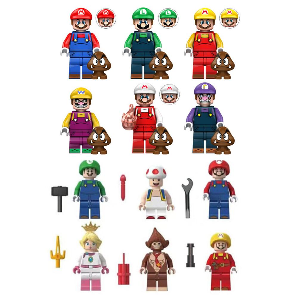 (Style G 14pcs) 14Super Mario Luigi Peach Princess Mushroom Mini Figures Building Blocks Characters Kids Best Gift