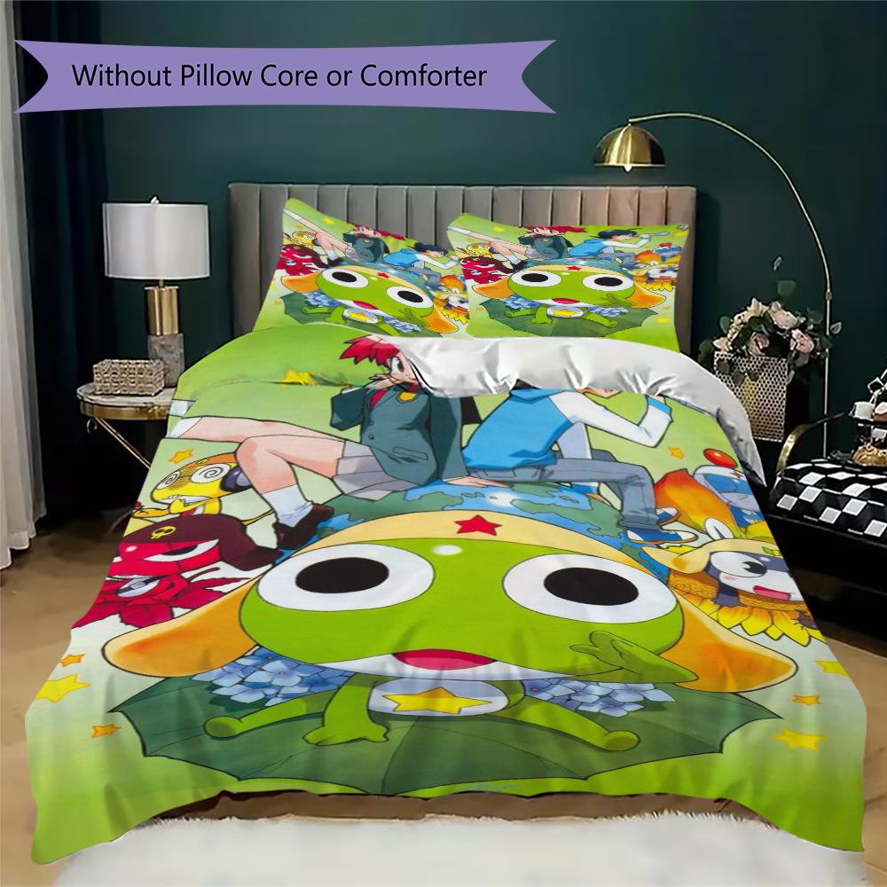 Keroro Pattern Bedding Uilt Set Uilt Cover Pillowcase Home Decoration Birthday Gift (1 * Duvet Cover + 2 * Pillowcase Without Core)