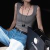 Korean Square Neck Cotton Tank Top with Fixed Cup and Chest Pad