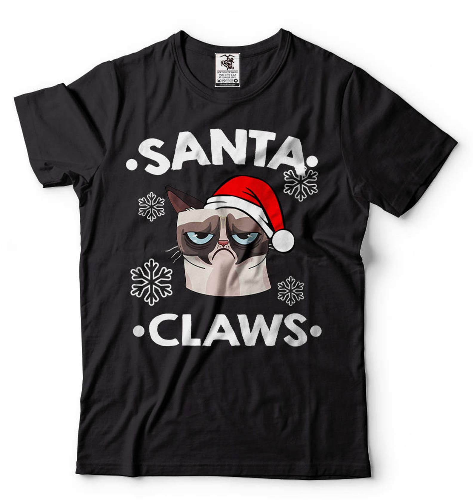 Funny Cat Christmas T-Shirt: Santa Claws Tee XL
