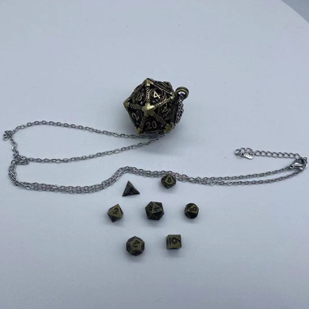 1 Set DND Hollow Metal Dice Torque TRPG Polyhedral Dice Necklace  Birthday Gift