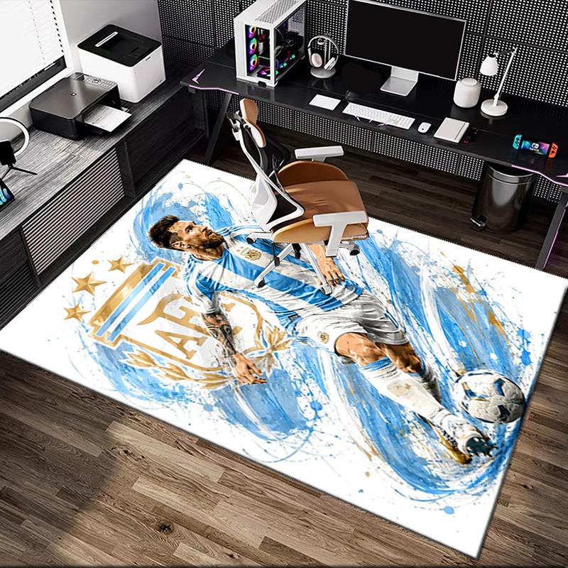 Football Star Messi Rug Ideal for Reading Room, Multi-purpose Office Chair Sofa Carpet, Anti-slip Printed Home Area Rug