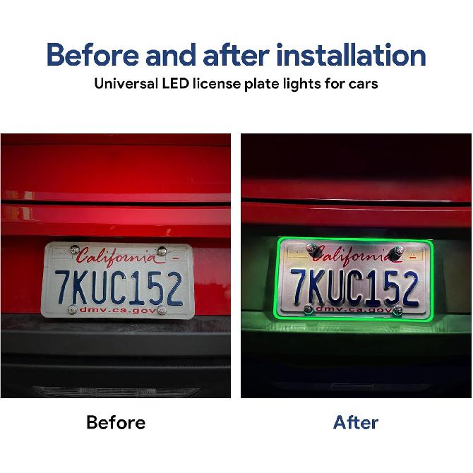 Waterproof LED License Plate Frame - Easy to Install License Plate Frame with Light, Universal License Plate Light with Anti-Scratch ABS Cover,