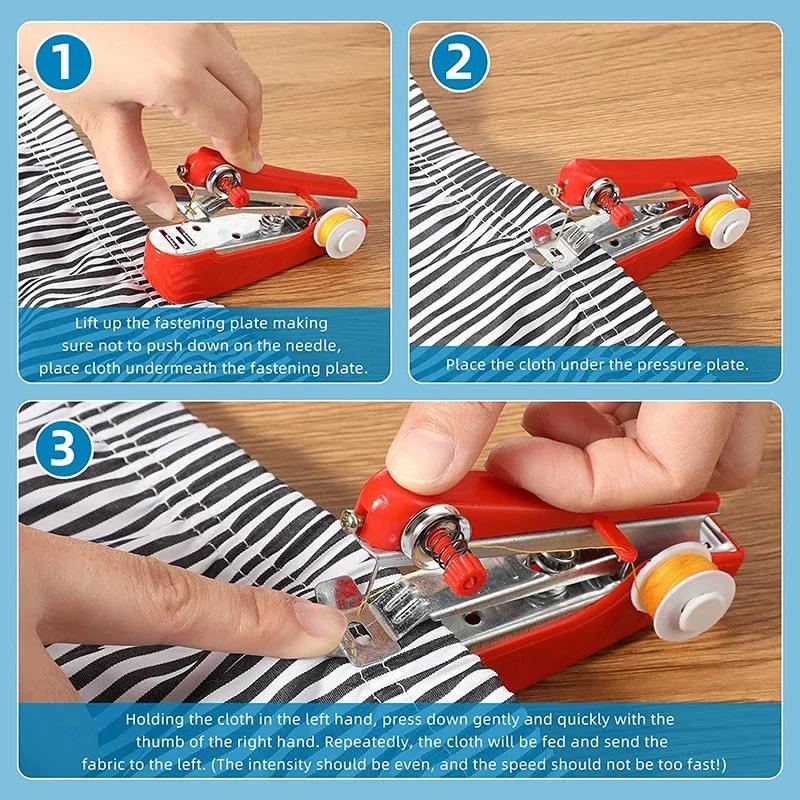 Handheld Sewing Machine Clothes Fabrics Sewing Accessories DIY Home Mini Manual Stitch Needlework Machine Sewing Tool Supplies