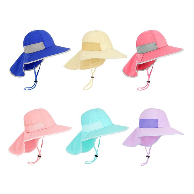 Wide Brim Children Sun Hat Kids Bucket Cap Summer Beach Girls Outdoor Use Traveling Fishing Camping Hiking Neck Cover Cap UV Protect