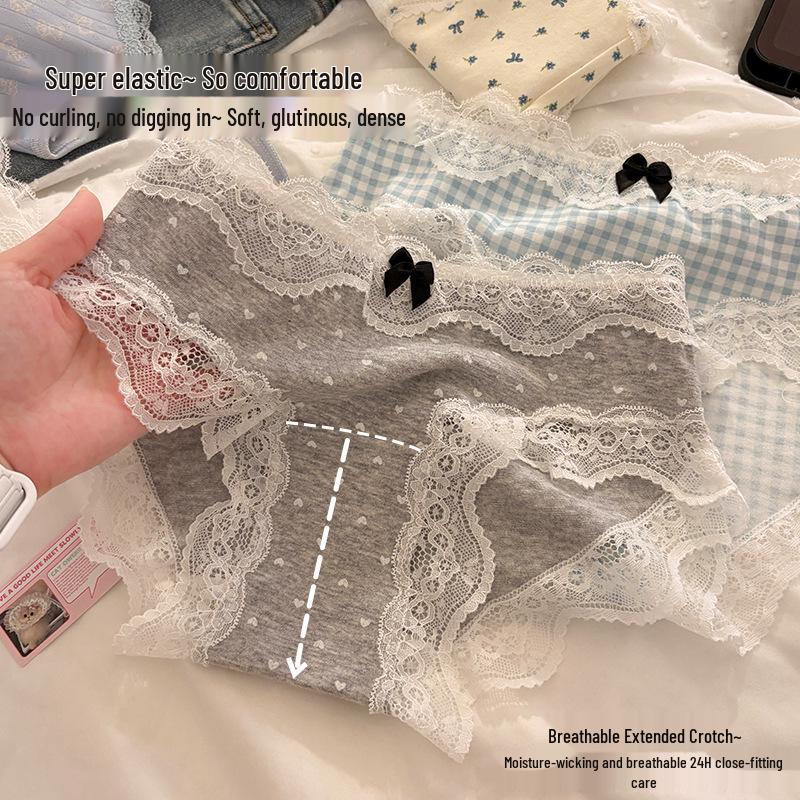 Lace Trim Floral Cotton Underwear - Breathable, Antibacterial & Skin-Friendly