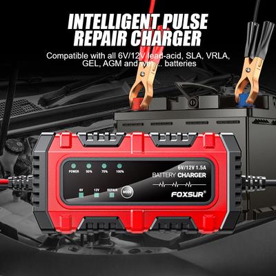 Multiple Protection Full Charge Self-stop Car Motorcycle Battery 6V/12V 1.5A Lead-Acid Battery Charger Intelligent Pulse Repair Full Intelligent
