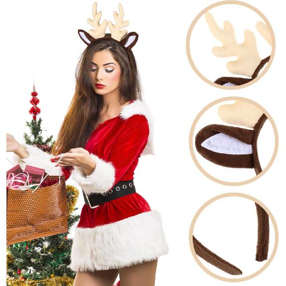 Rentiergeweih Haarreif Weihnachten Elch Stirnband Kopfschmuck für Weihnachten Geburtstag Kostümparty (Milchweiß)