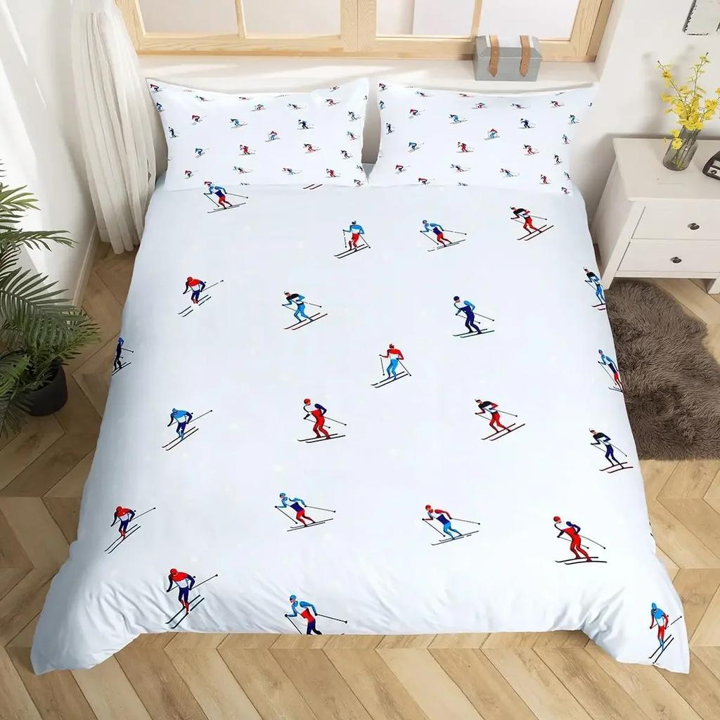 Ski Sports Duvet Cover Queen For Boy Teen Winter Sports Ski Theme Comforter Cover Microfiber Snow Mountain Landscape Bedding Set