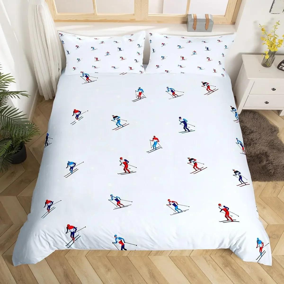 Comforter Ski Sports Queen For Boy Teen Winter Sports Ski Theme Comforter Microfiber Snow Mountain Landscape Bedding Set Comforter (quilt)-EU Single(135*200cm)3pcs
