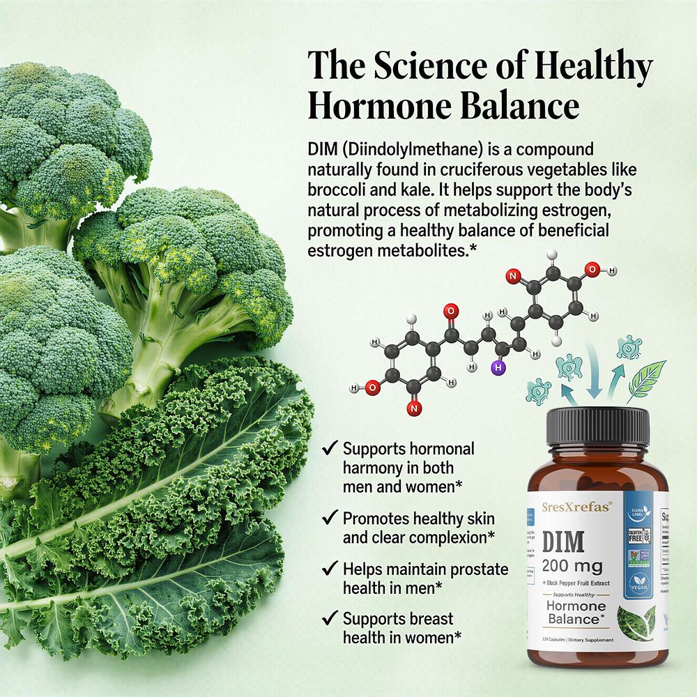 Diindolylmethane (Dim) Supplement, With Black Pepper Fruit Extract, 120 Capsules Per Bottle