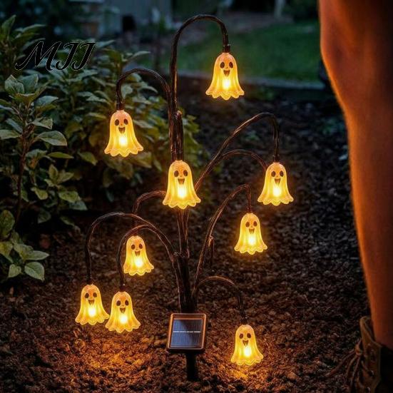 Garden Gifts for Halloween Solar Tree Stump Light, Powered Stake Twinkling Light Black Cat Porch Accents with Ghost Pumpkin Ornaments, Vintage Glowing